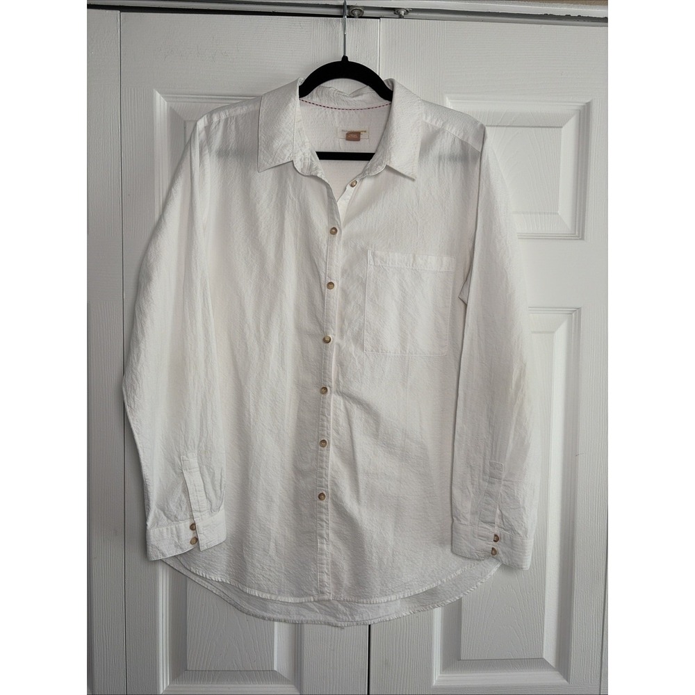 Pilcro Anthropologie Button Down Womens Size L White Textured Cotton Shirt Top